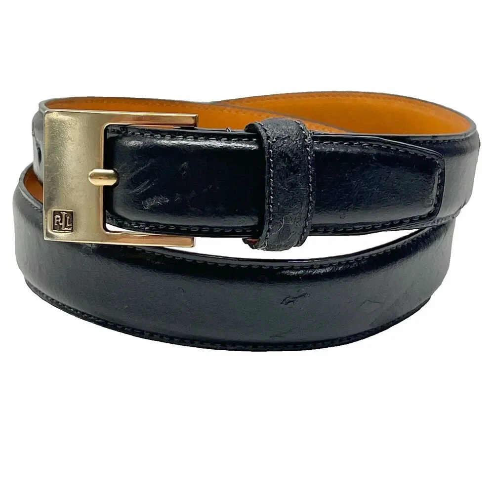 LAUREN Ralph Lauren Black Italian Leather Womens Belt Size M 1